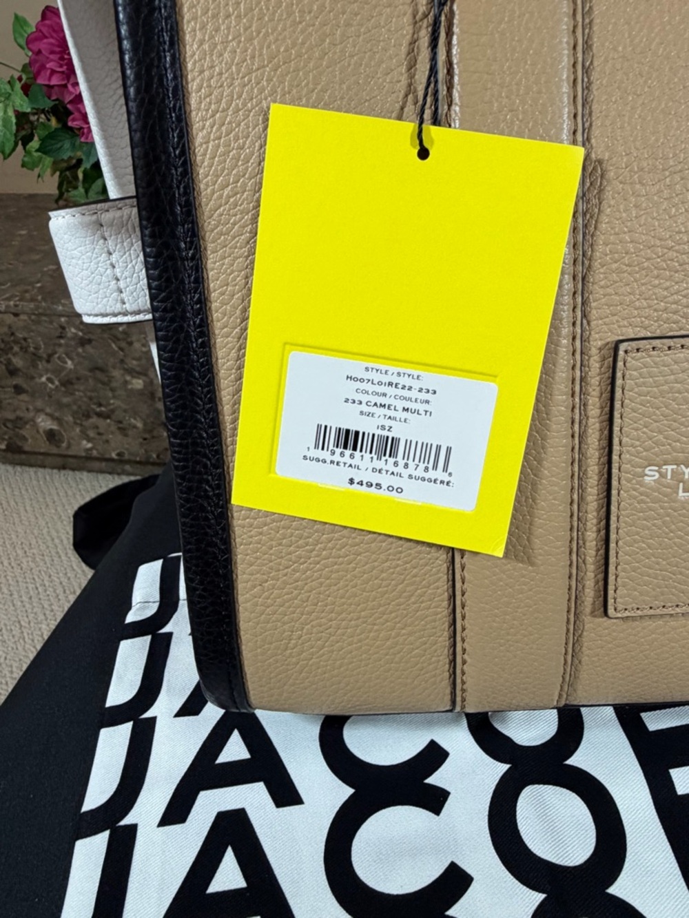 LEATHER Tan and Black 'The Tote Bag' Logo Tote crossbody strap dust cover - Picture 7 of 10
